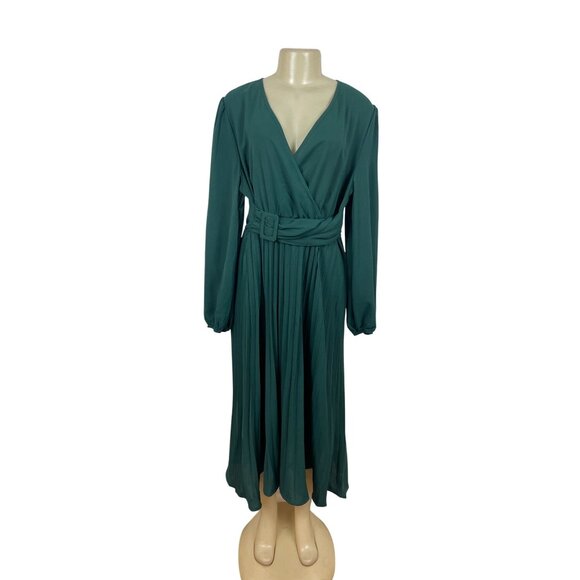 S-Deer Women’s Teal Pleated Maxi Blousson Dress with Long Sleeves Size XXL - Picture 1 of 7